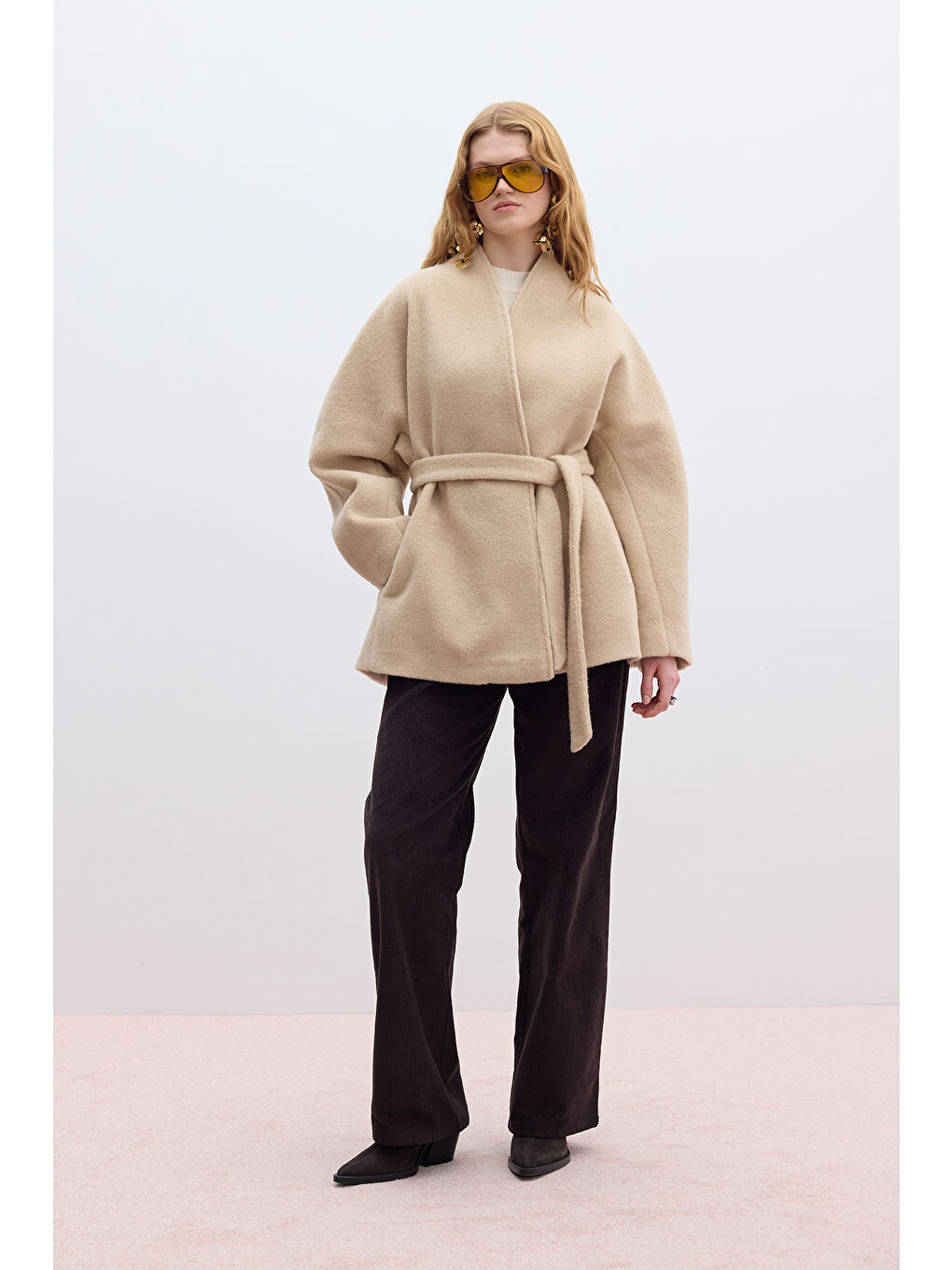 Kahverengi Kalın Kaşe Kimono Kaban Sütlü Kahve-4