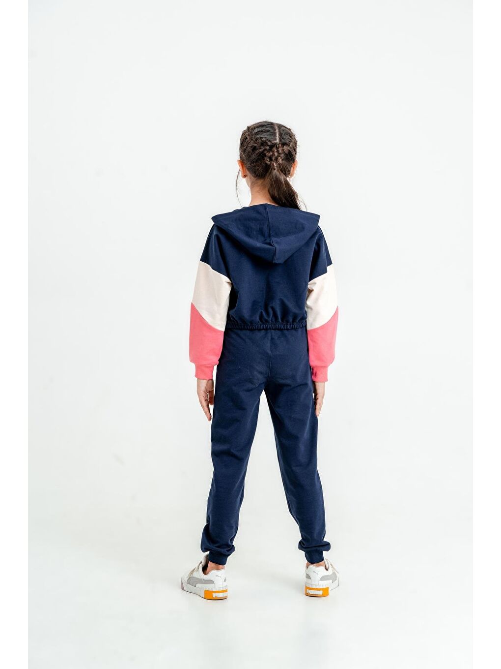 Lacivert Super Girl Baskılı Kapüşonlu Crop Alt Üst Kız Çocuk Eşofman Takımı-2