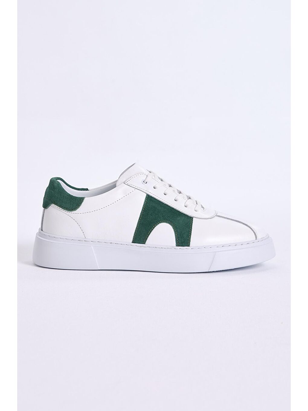 Erkek Beyaz Yeşil Bağcıklı Hakiki Deri Spor Ayakkabı-1
