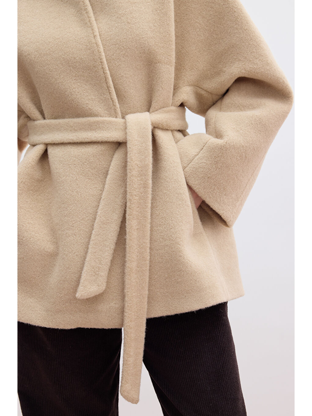 Kahverengi Kalın Kaşe Kimono Kaban Sütlü Kahve-5