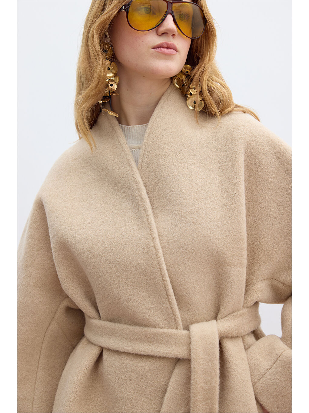 Kahverengi Kalın Kaşe Kimono Kaban Sütlü Kahve-6