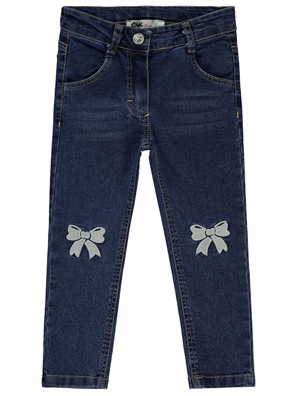 Lacivert Girls Fiyonk Nakışlı 2-5 Yaş Pantolon-1