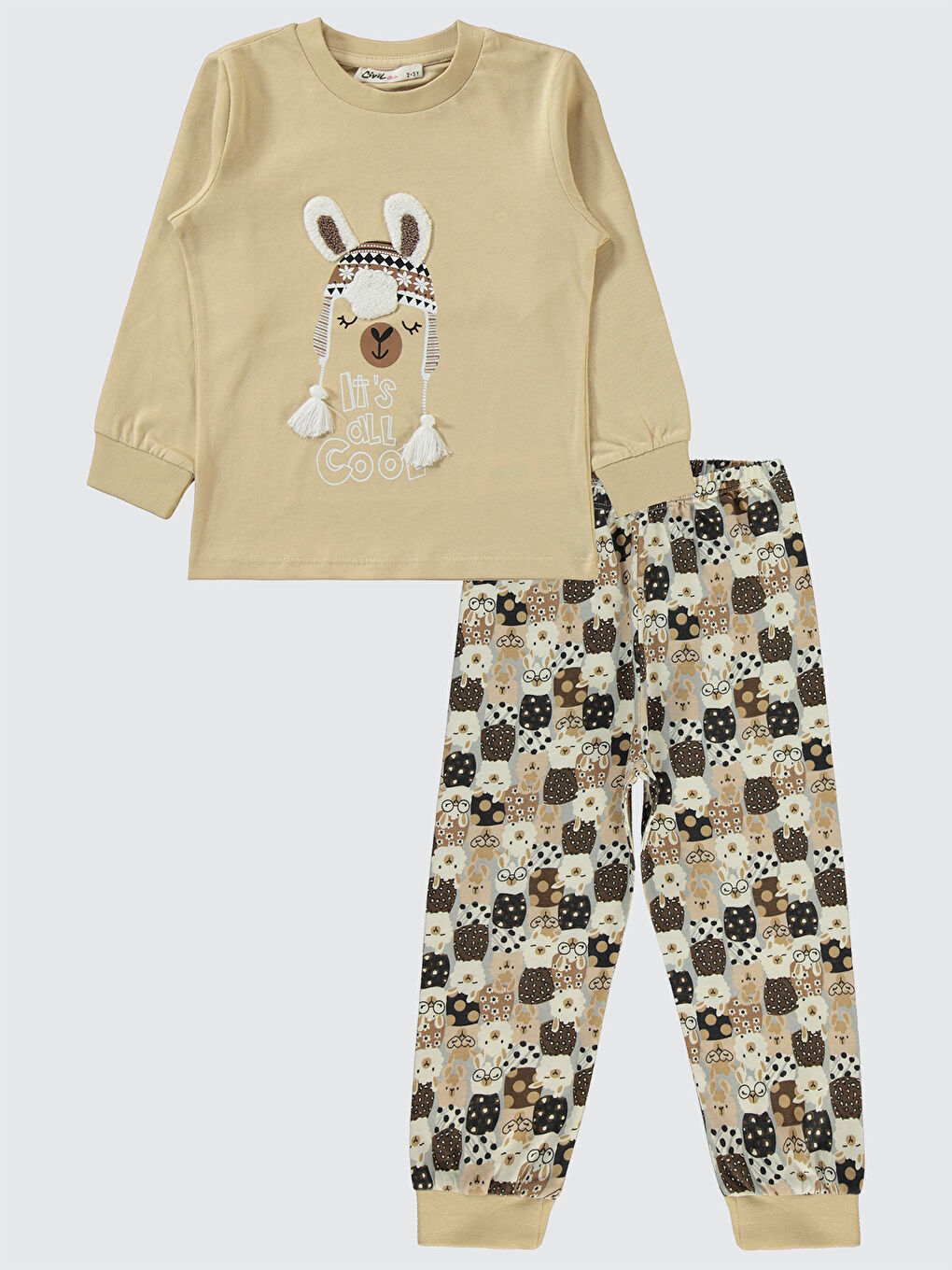 Ekru Girls Kız Çocuk Pijama Takımı 2-5 Yaş Yulaf Sütü