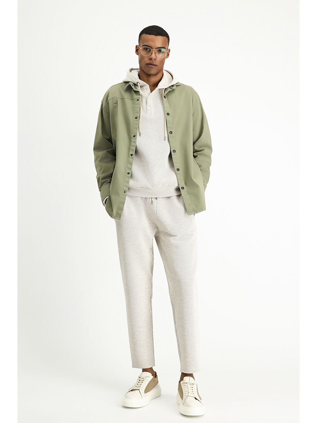 Haki Uzun Kol Oversize Pamuklu Utility Gömlek / Mont-3