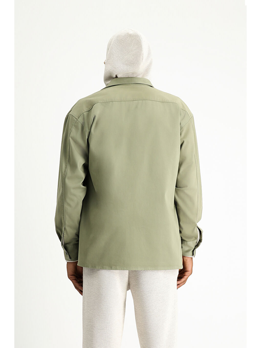 Haki Uzun Kol Oversize Pamuklu Utility Gömlek / Mont-4