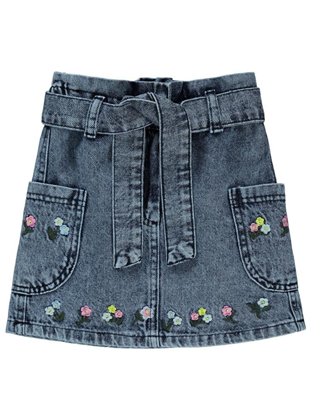 Mavi Girls Çiçek Nakışlı Jean 2-5 Yaş Etek-1