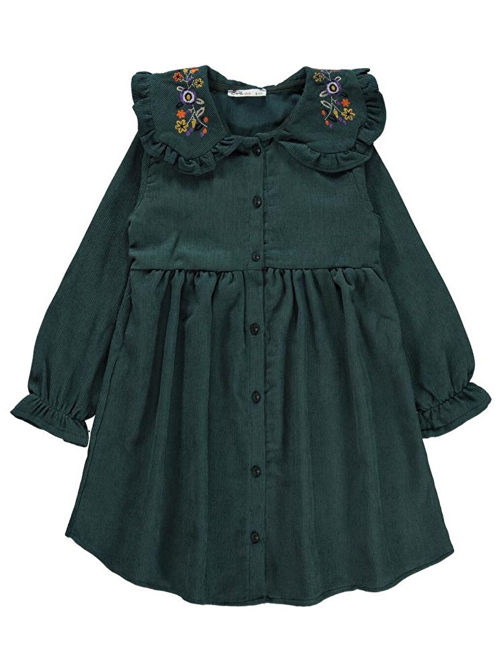 Yeşil Girls Yaka Nakışlı 6-9 Yaş Elbise-2