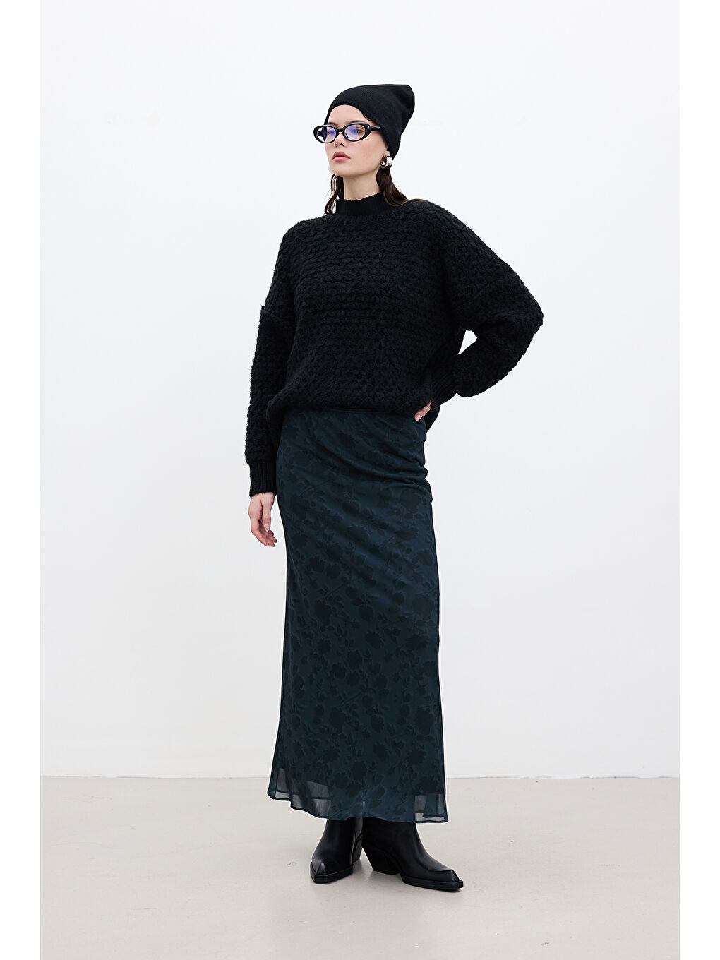 Karışık Desenli Tül Midi Boy Etek Aster-4