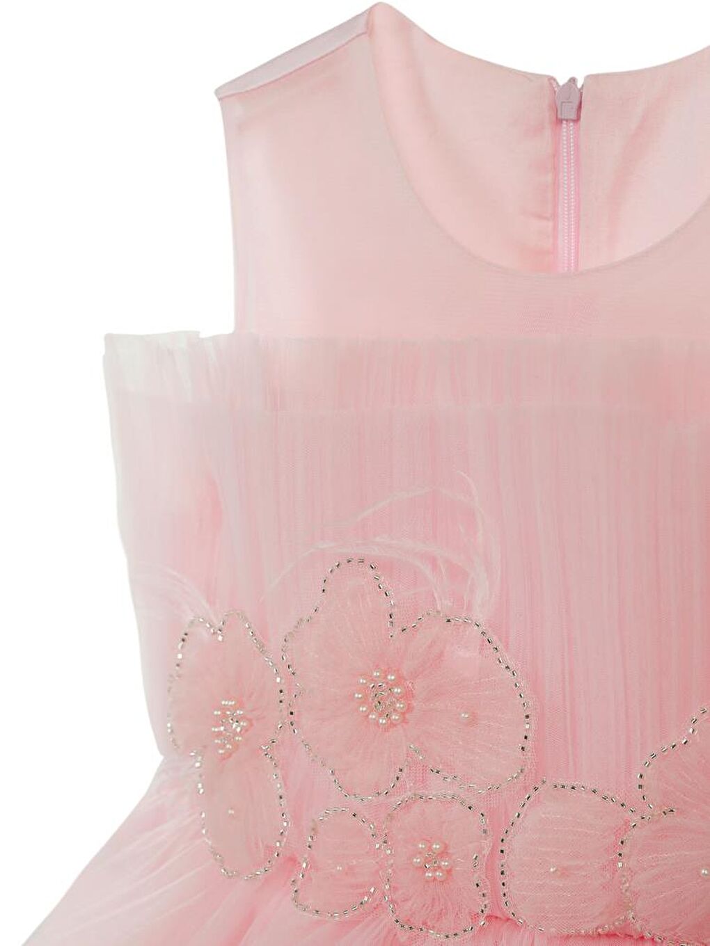 Pembe Girls Kuyruklu Çiçekli 6-9 Yaş Abiye-1