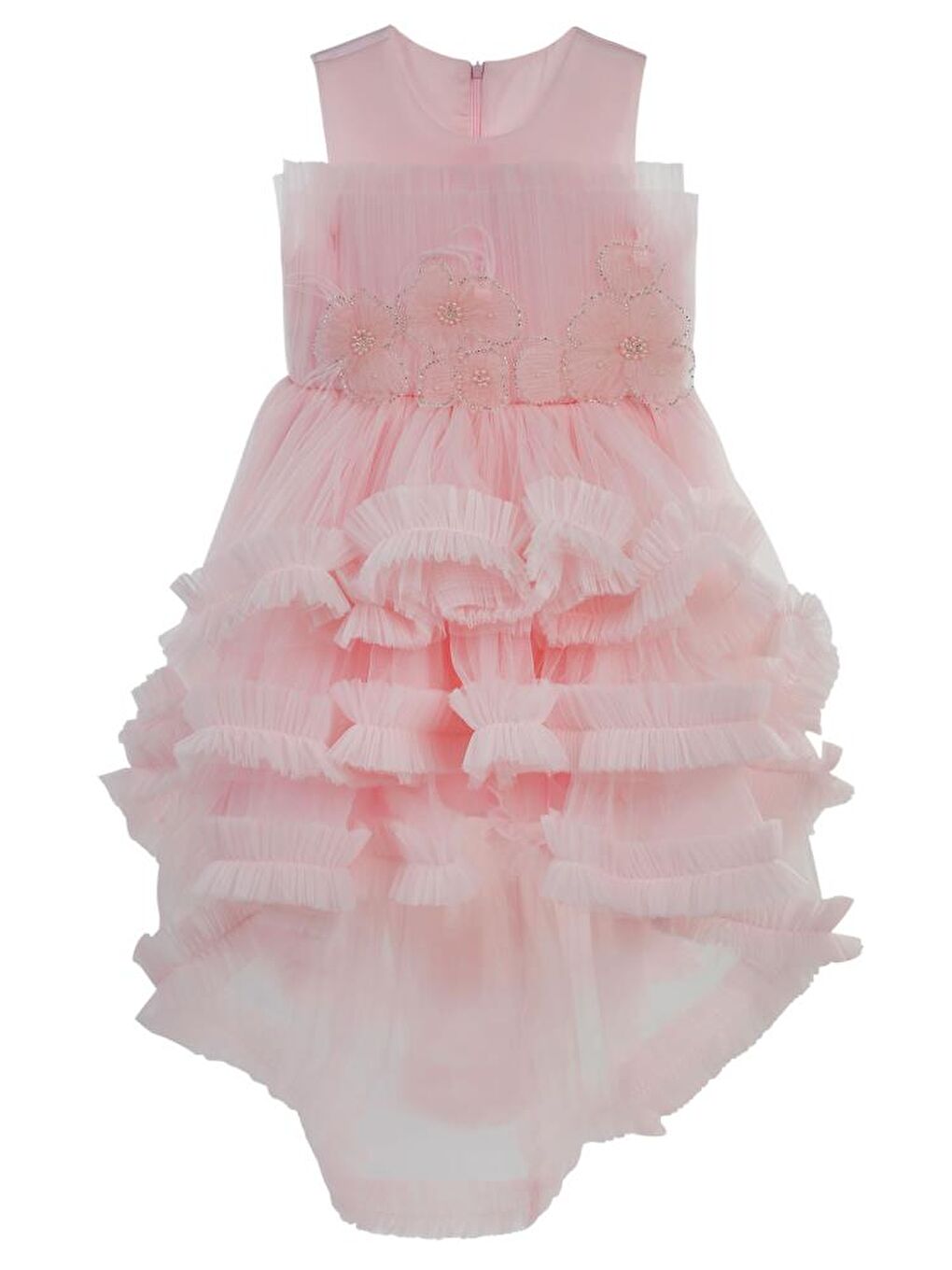 Pembe Girls Kuyruklu Çiçekli 6-9 Yaş Abiye-4