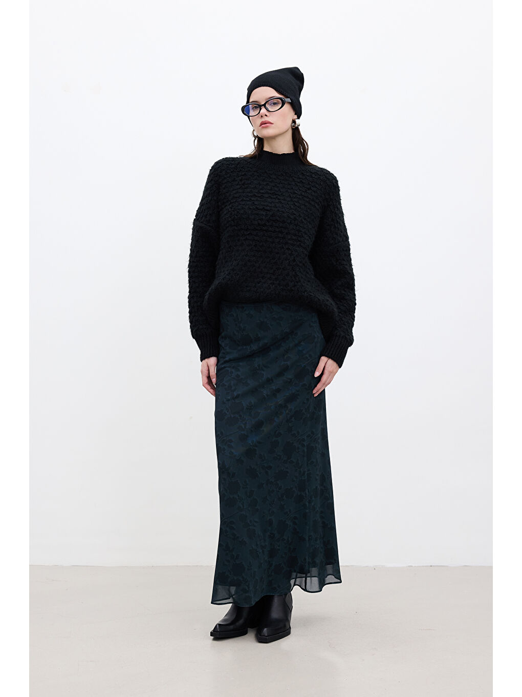 Karışık Desenli Tül Midi Boy Etek Aster-6