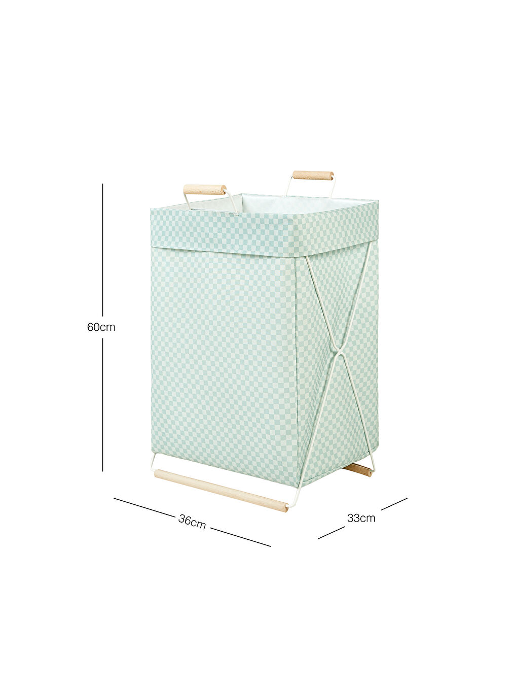 Yeşil Katlanabilir Metal Destekli Beyaz Renk Mint Dama Desen Çamaşır Sepeti 36 x 33 x 60 cm-6