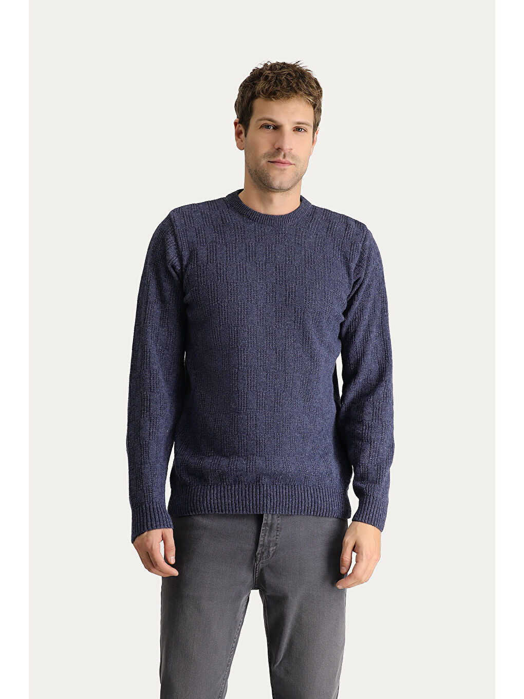 Mavi Bisiklet Yaka Regular Fit Yünlü Desenli Triko Kazak-2