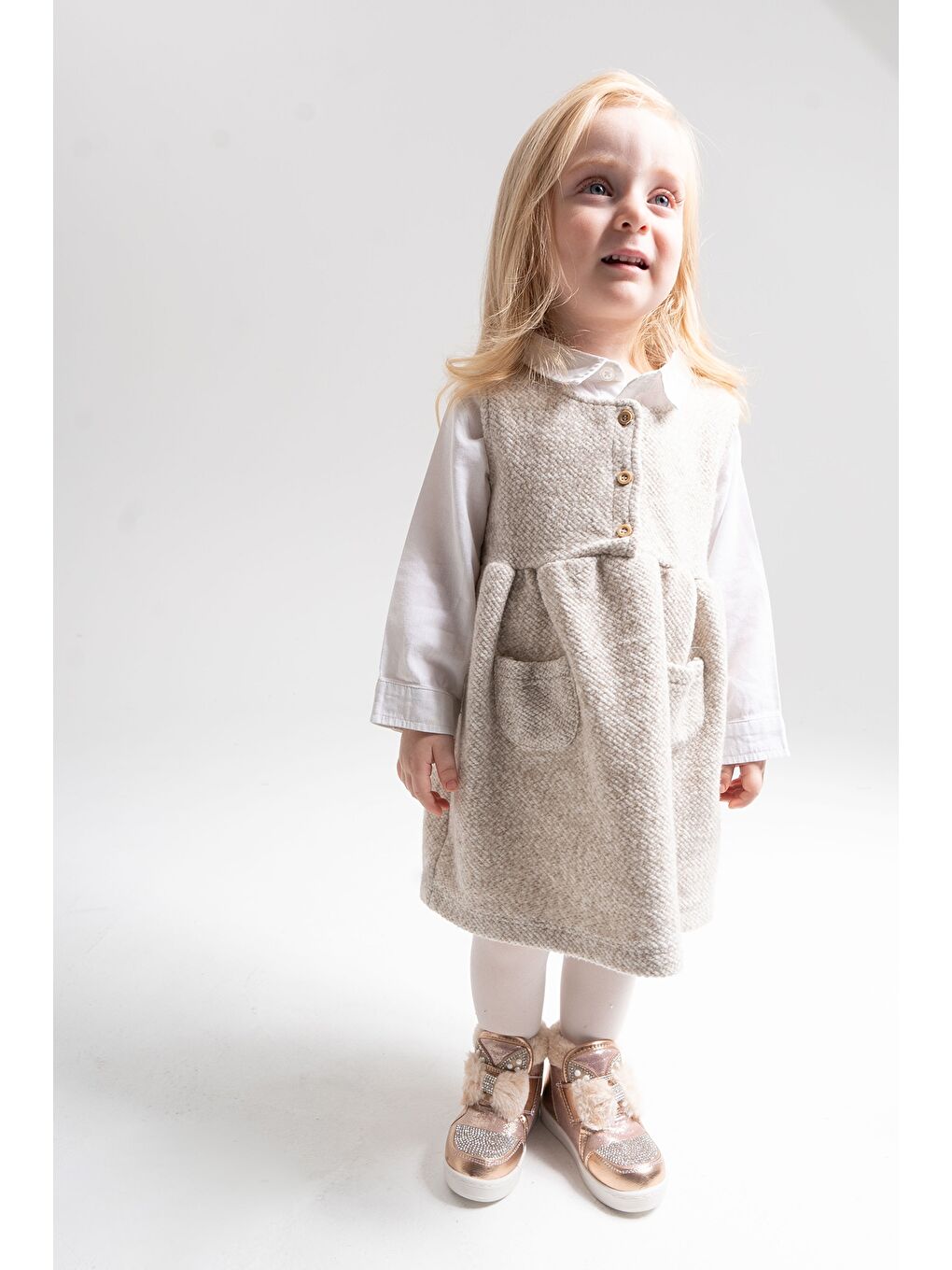 Sarı Kız Çocuk Bronz Suni Deri Anatomik Taşlı Günlük Bot