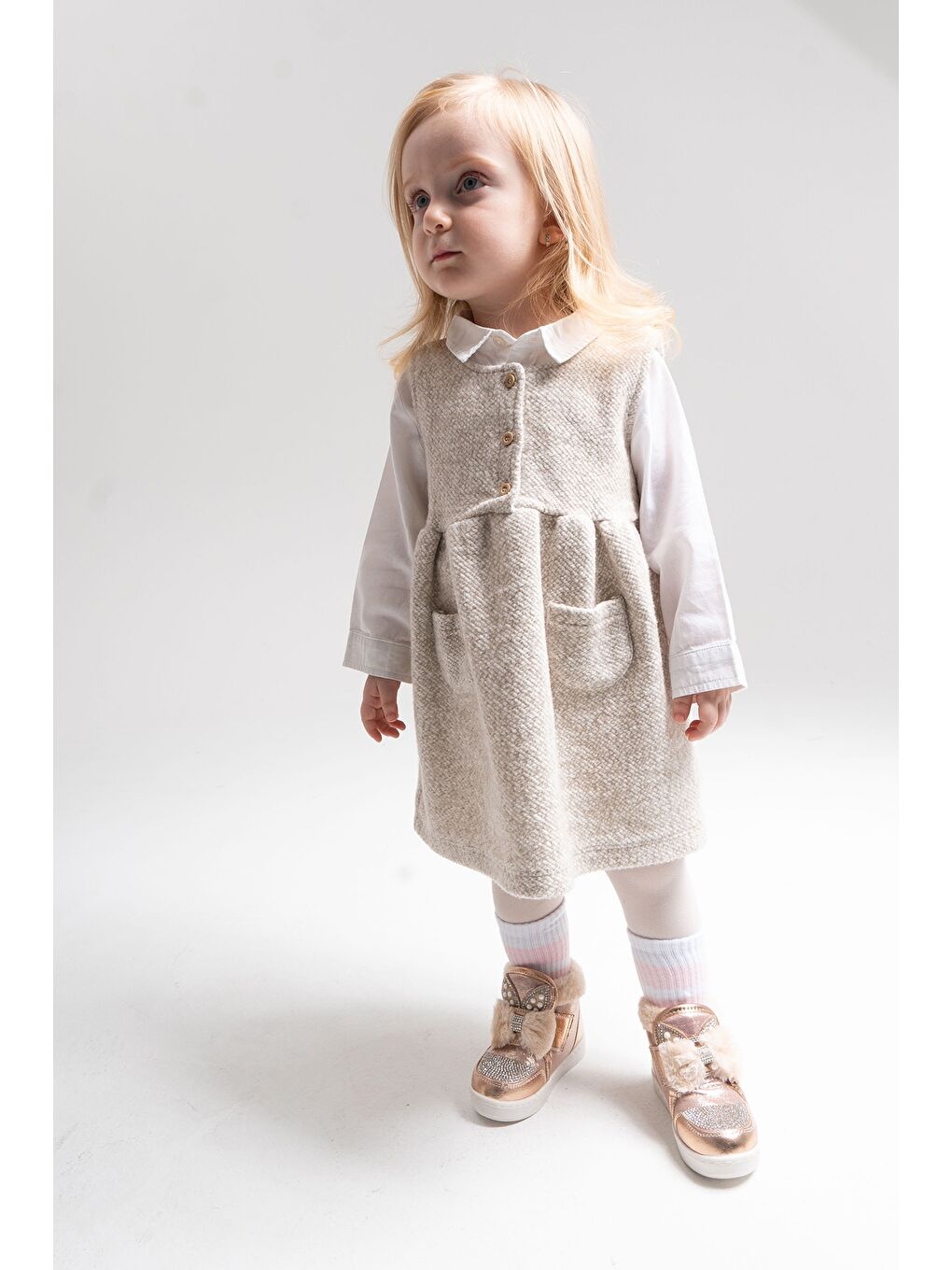 Sarı Kız Çocuk Bronz Suni Deri Anatomik Taşlı Günlük Bot-1