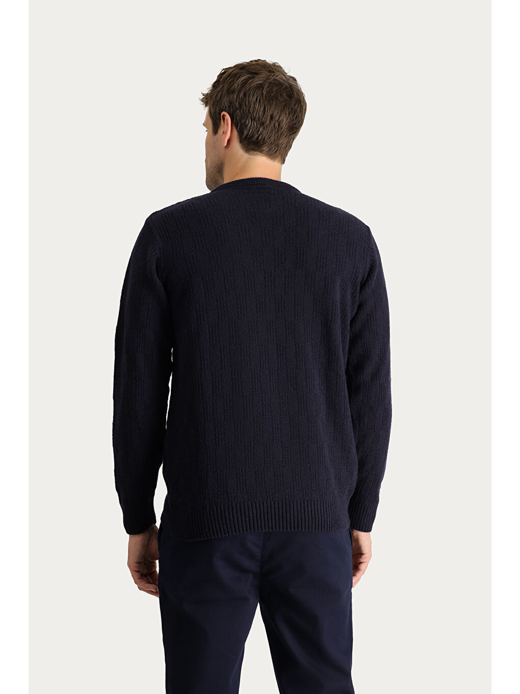 Lacivert Bisiklet Yaka Regular Fit Yünlü Düz Triko Kazak-3