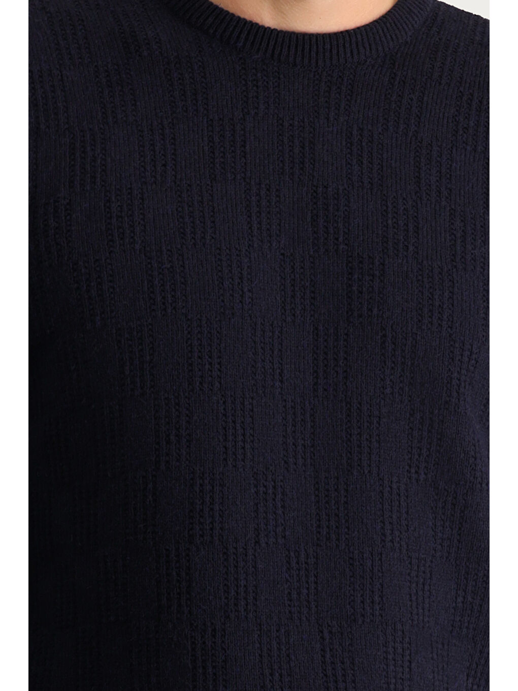 Lacivert Bisiklet Yaka Regular Fit Yünlü Düz Triko Kazak-4