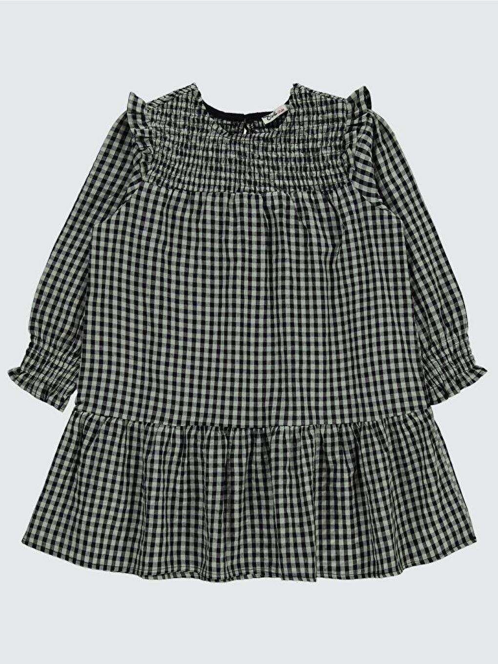 Gri Girls Ekose Desenli 6-9 Yaş Elbise-1