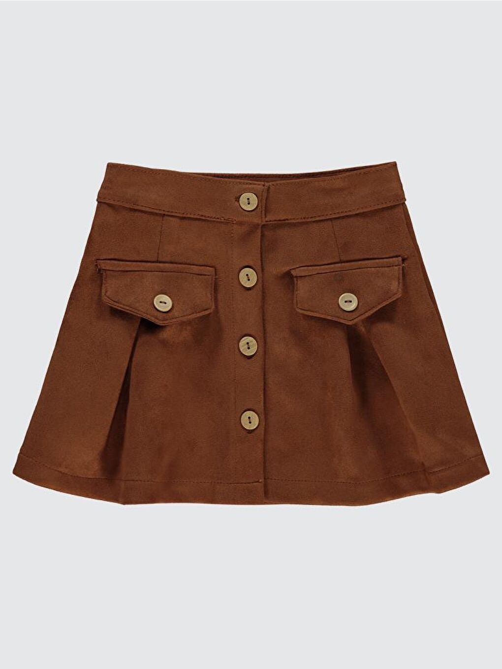 Kahverengi Girls Önü Düğmeli 2-5 Yaş Etek