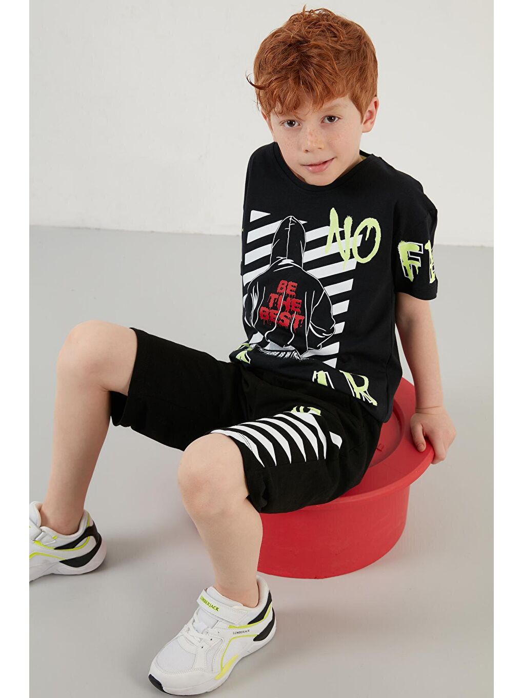 Siyah % 100 Pamuk Baskılı Bisiklet Yaka 2'li Takım 59213401