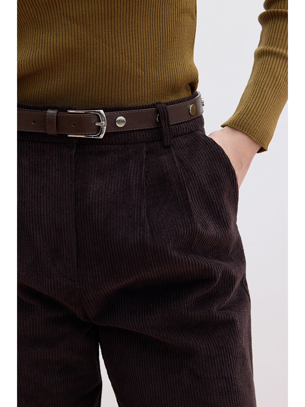 Kahverengi Fitilli Kadife Straıght Fit Pantolon Acı Kahve-4