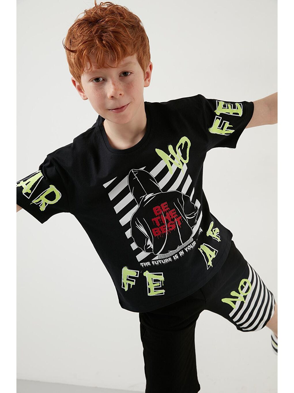 Siyah % 100 Pamuk Baskılı Bisiklet Yaka 2'li Takım 59213401-1