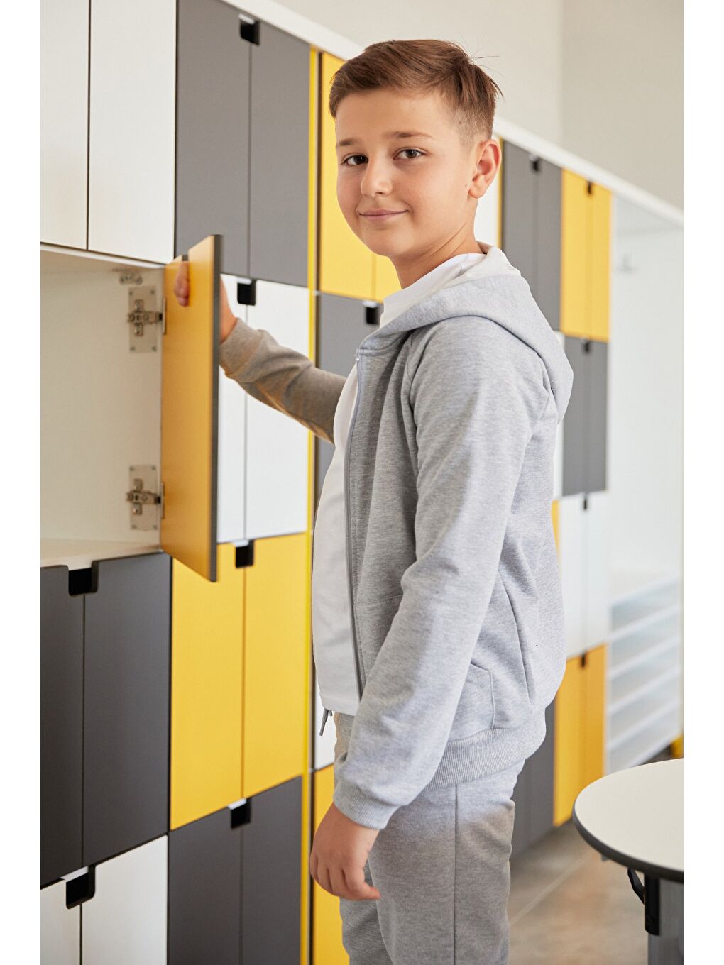 Gri Kapüşonlu Fermuarlı Unisex Çocuk Eşofman Takımı-3