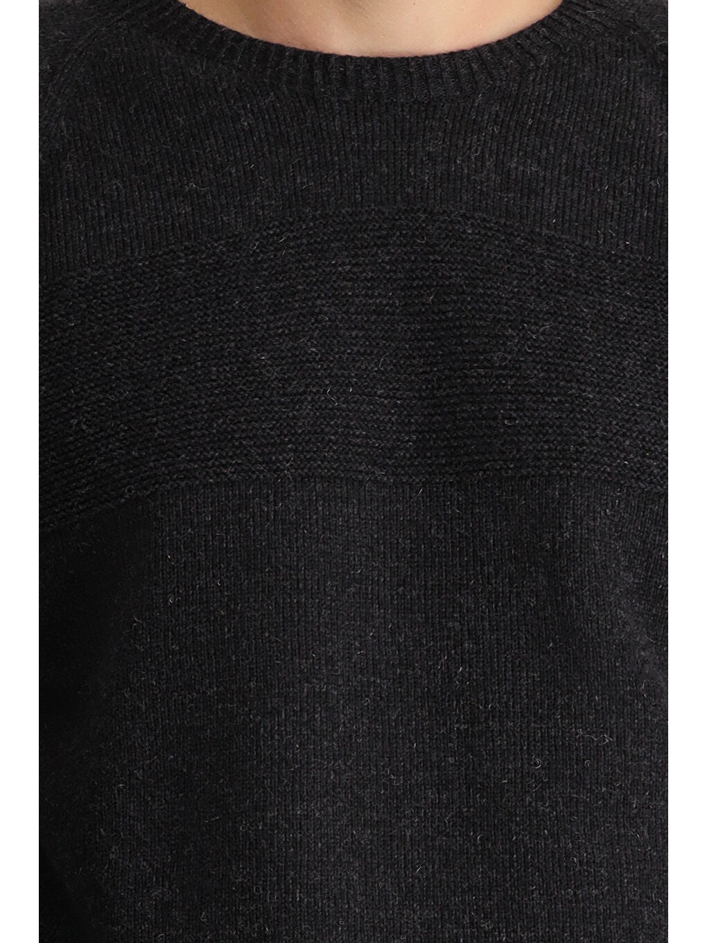 Antrasit Bisiklet Yaka Slim Fit Dar Kesim Dikişsiz Desenli Yünlü Triko Kazak-4