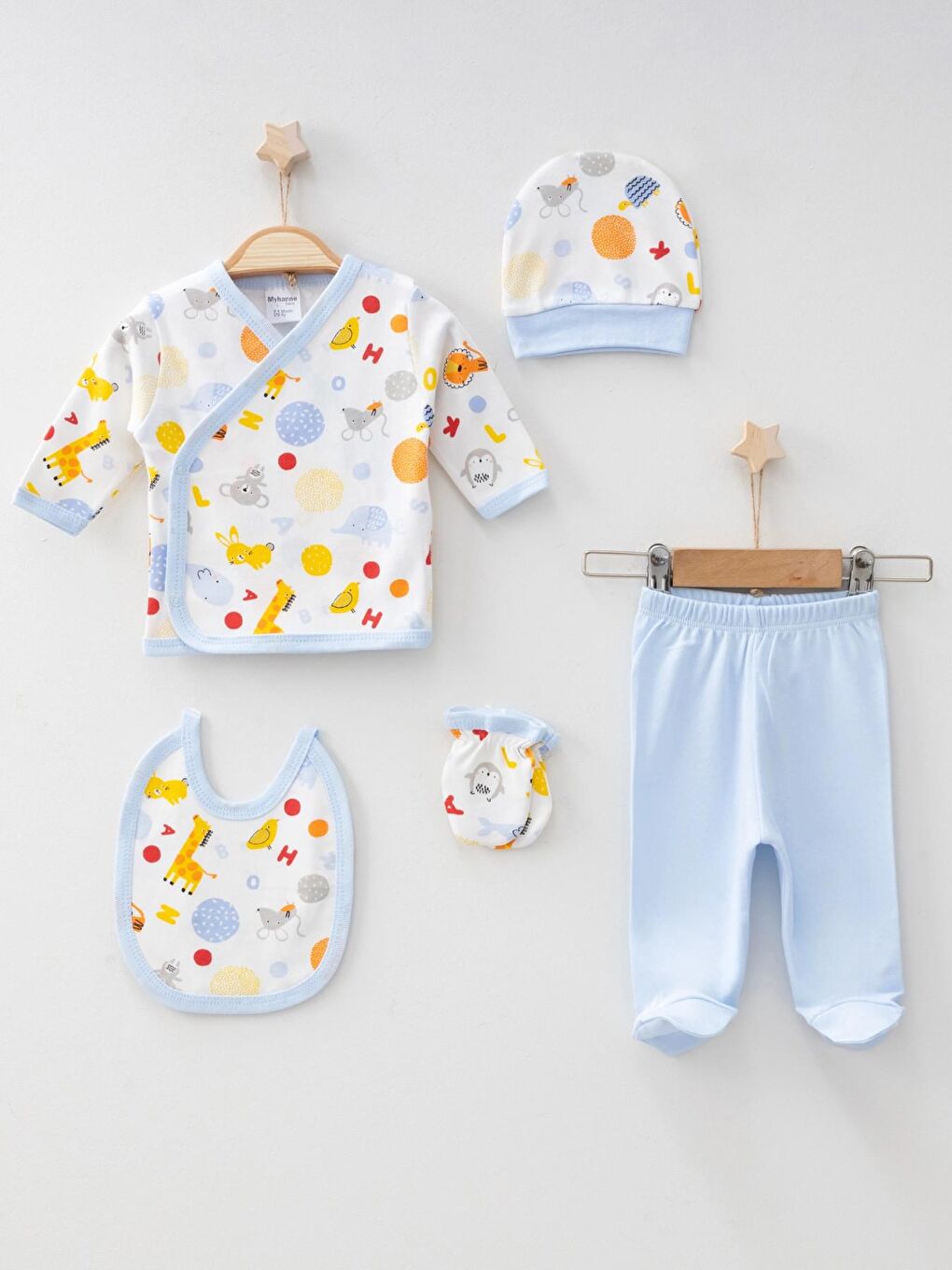 Mavi Hayvanlar Desenli 5'li Bebe Set 6257