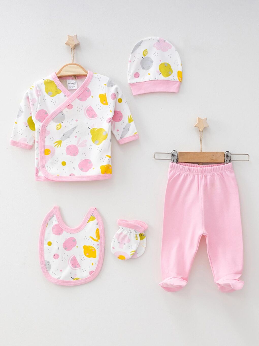 Myhanne Pembe Meyve Sebze Desenli 5'li Bebe Set 6256