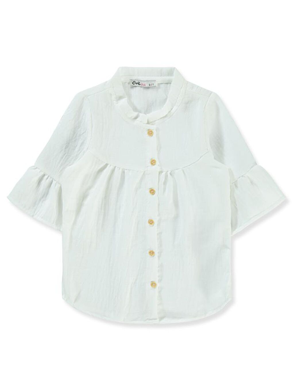 Beyaz Girls Valon Kol 6-9 Yaş Gömlek