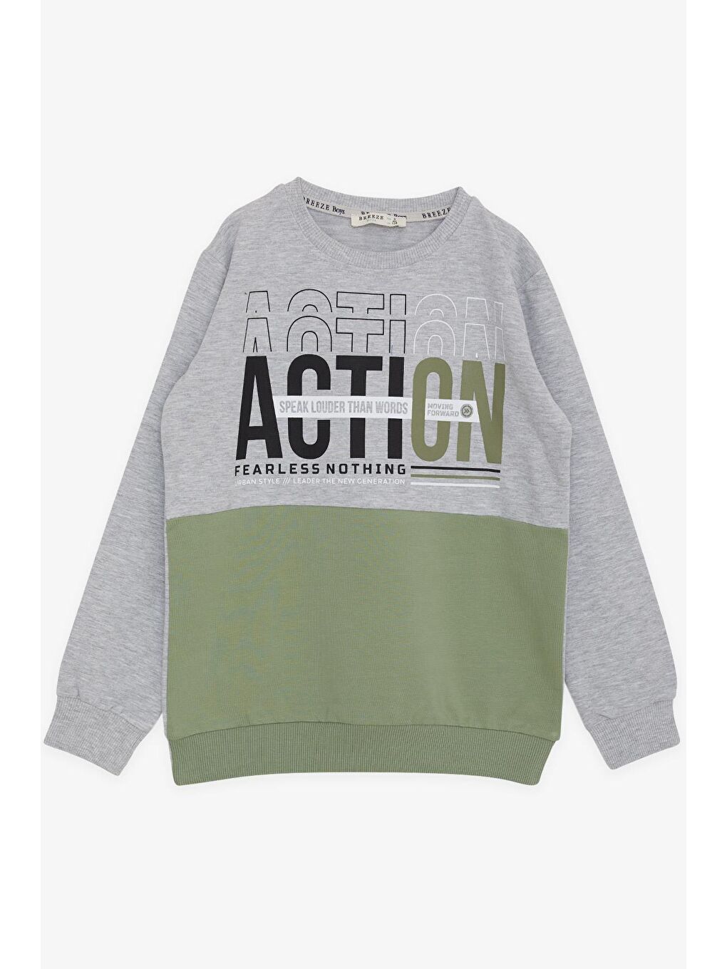 Breeze Erkek Çocuk Sweatshirt Yazı Baskılı Açık Gri Melanj (8-11 Yaş) - 4