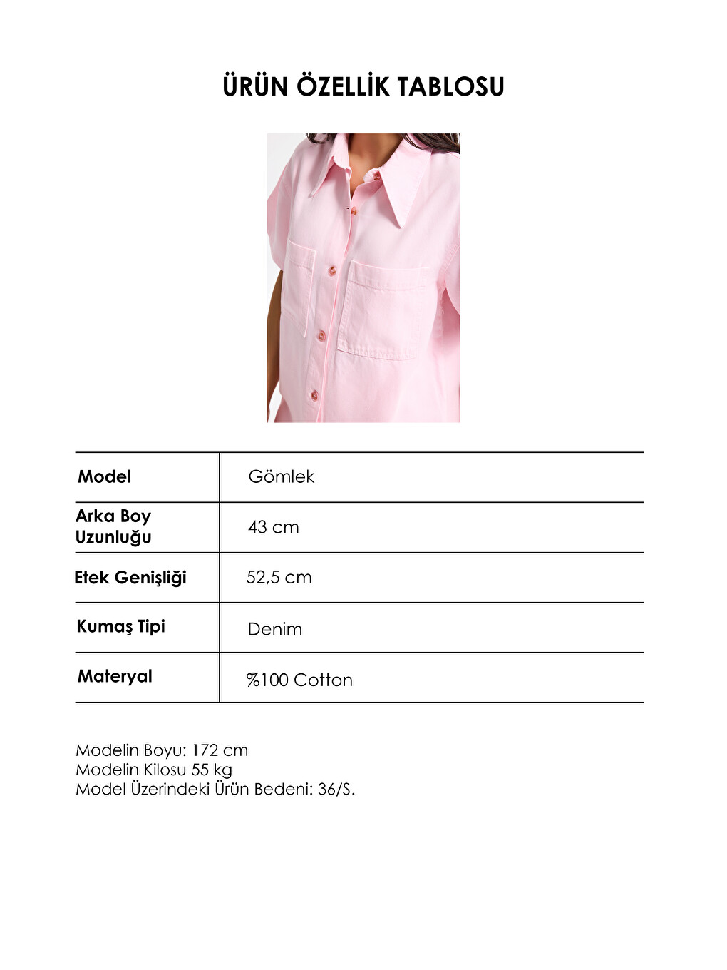 Kadın Light Pembe 6s6-98 Oversize %100 Pamuk Pamuk Denim Gömlek-2