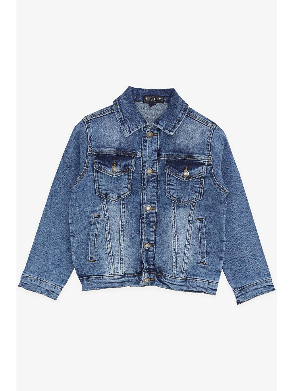 Erkek Çocuk Denim Ceket Cepli Düğmeli Mavi (8-14 Yaş)