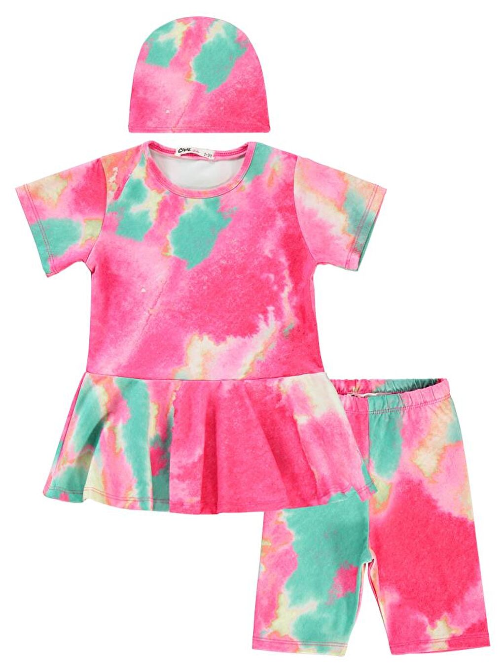 Pembe Girls Batik Desen Haşema 2-12 Yaş Mayo Set-1