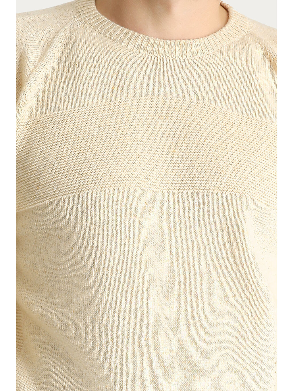 Bej Bisiklet Yaka Slim Fit Dar Kesim Dikişsiz Düz Yünlü Triko Kazak-4