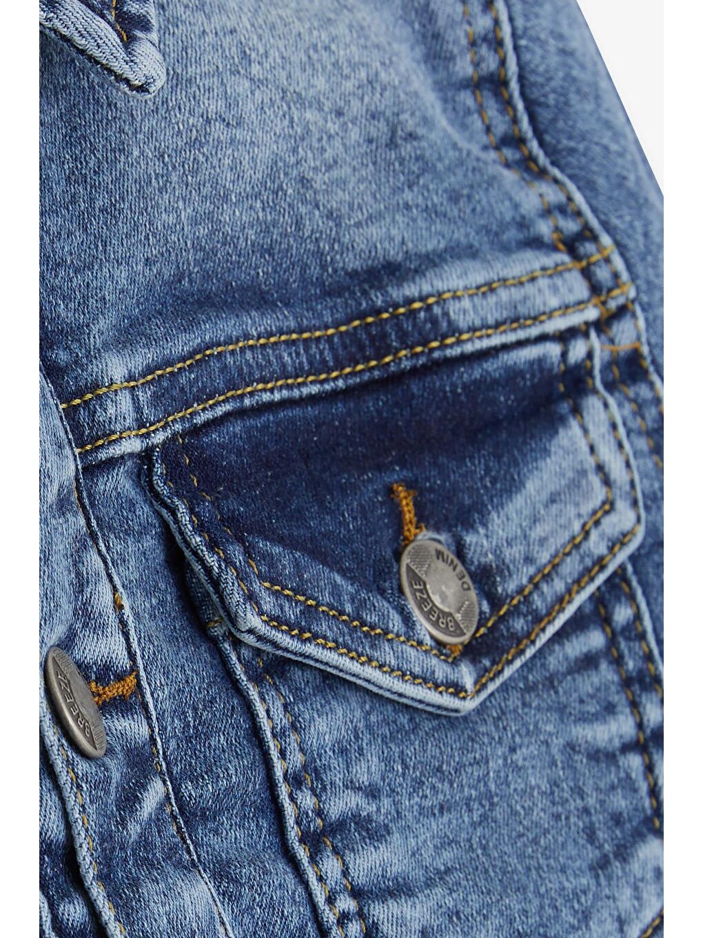 Erkek Çocuk Denim Ceket Cepli Düğmeli Mavi (8-14 Yaş)-3
