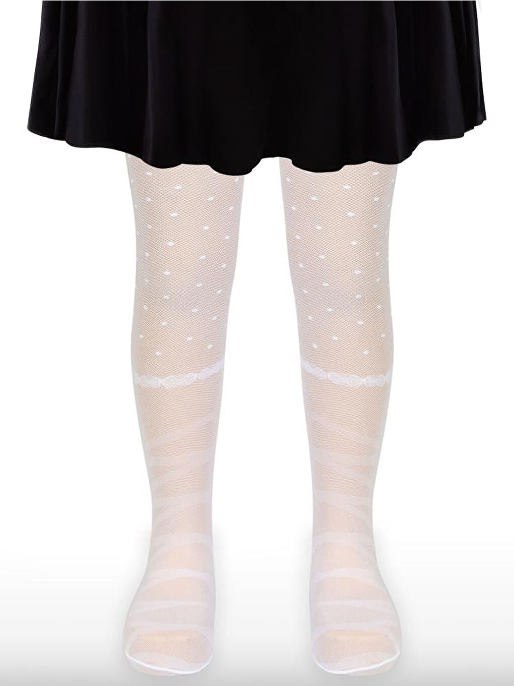 Beyaz Girls File Puan Ve Çizgili 2-12 Yaş Külotlu Çorap