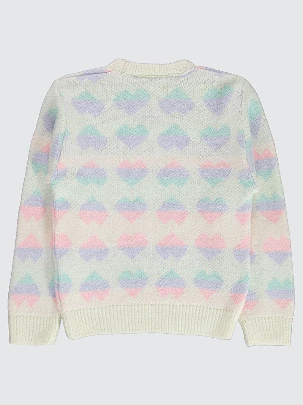 Ekru Girls Renkli Kalp Desenli 2-5 Yaş Kazak-1