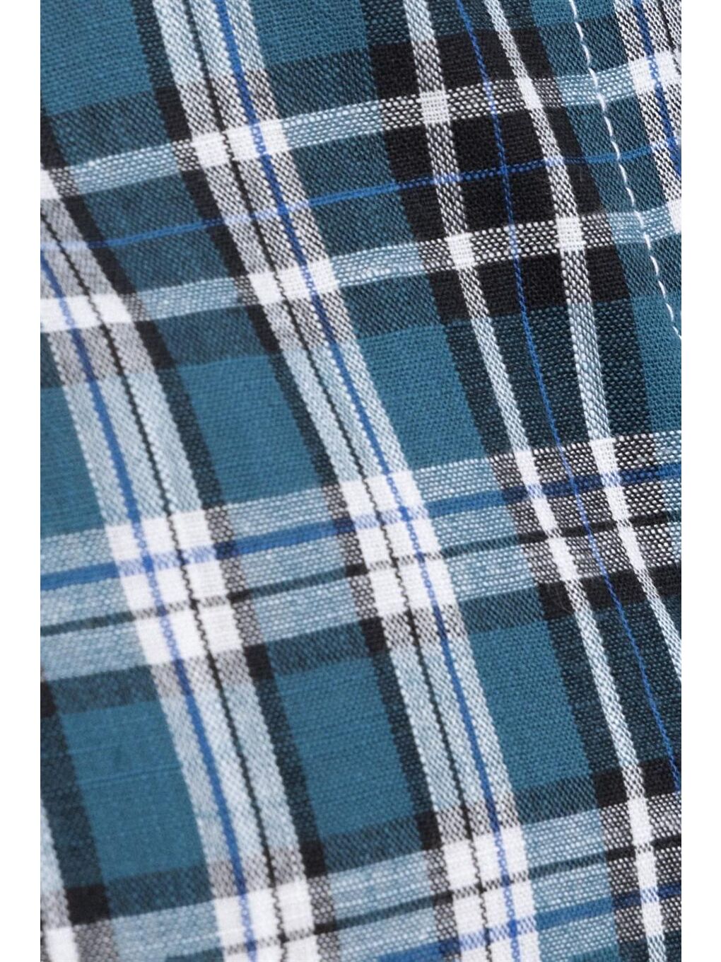 Tudors Klasik Fit Uzun Kol Ketenli Ekose Erkek İndigo Gömlek-4