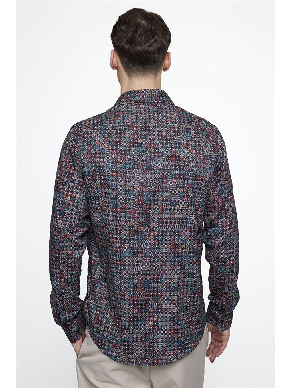Siyah Tudors Slim Fit Dar Kesim Uzun Kollu Elastanlı Baskılı Yüksek Yaka Erkek Çok Renkli  Gömlek-3