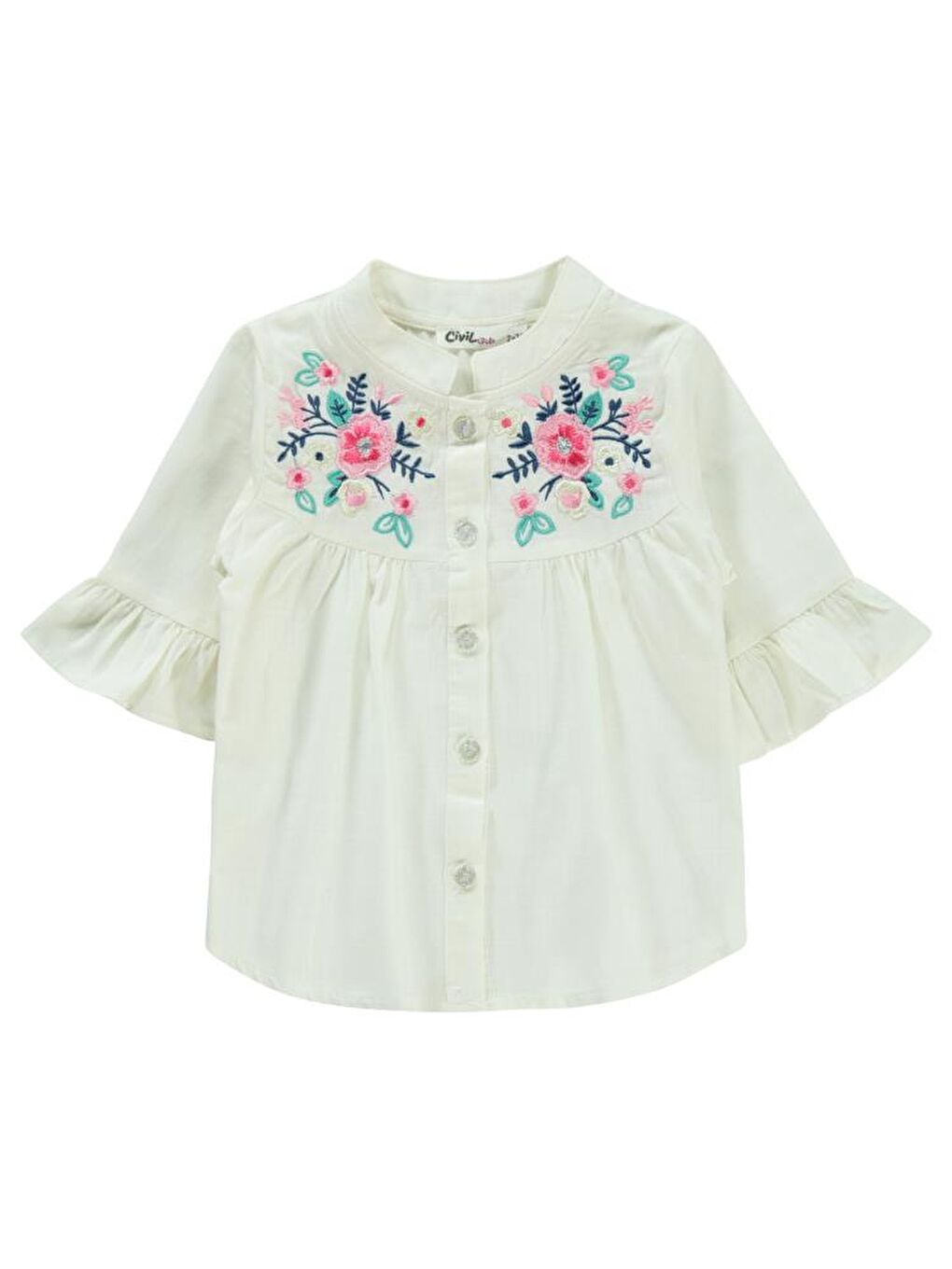 Ekru Girls Valon Kol 2-5 Yaş Gömlek-1