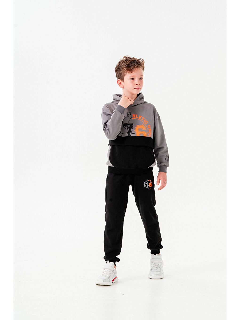 Siyah 76 State Athletic Union  Baskılı Bacak Baskı Detaylı Erkek Çocuk Alt-Üst Eşofman Takımı