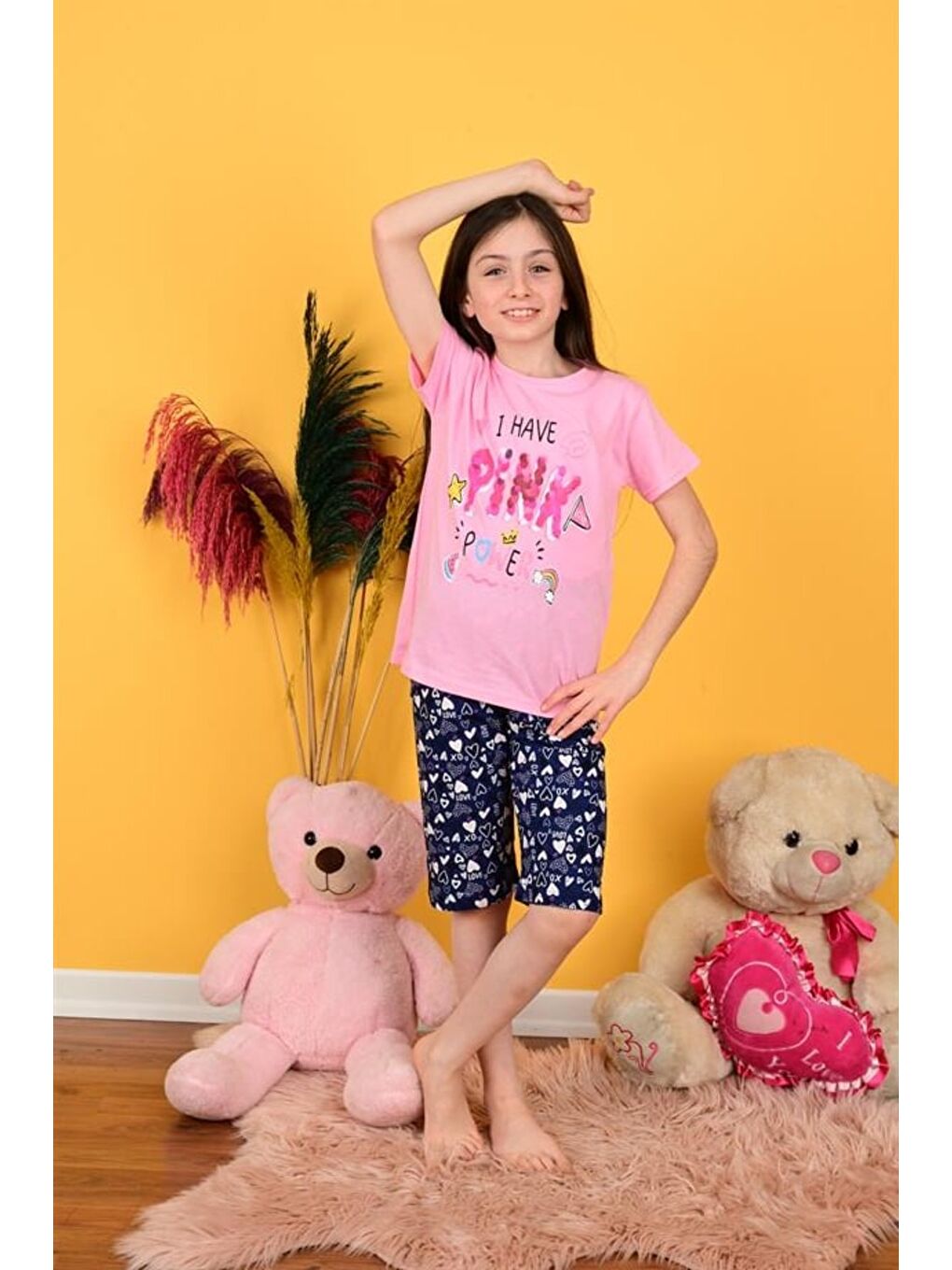 Kız Çocuk Kapri Pijama Takımı Pink Pembe-1