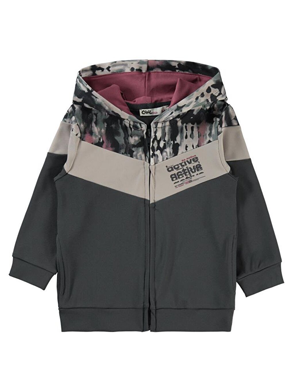 Gri Girls Active Baskılı Scuba 2-5 Yaş Hırka-1