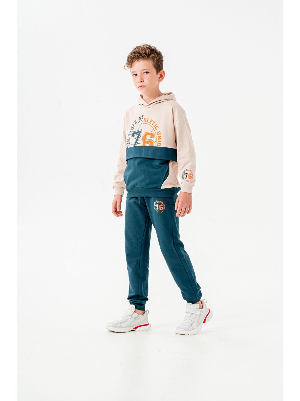 Mavi 76 State Athletic Union  Baskılı Bacak Baskı Detaylı Erkek Çocuk Alt-Üst Eşofman Takımı-1