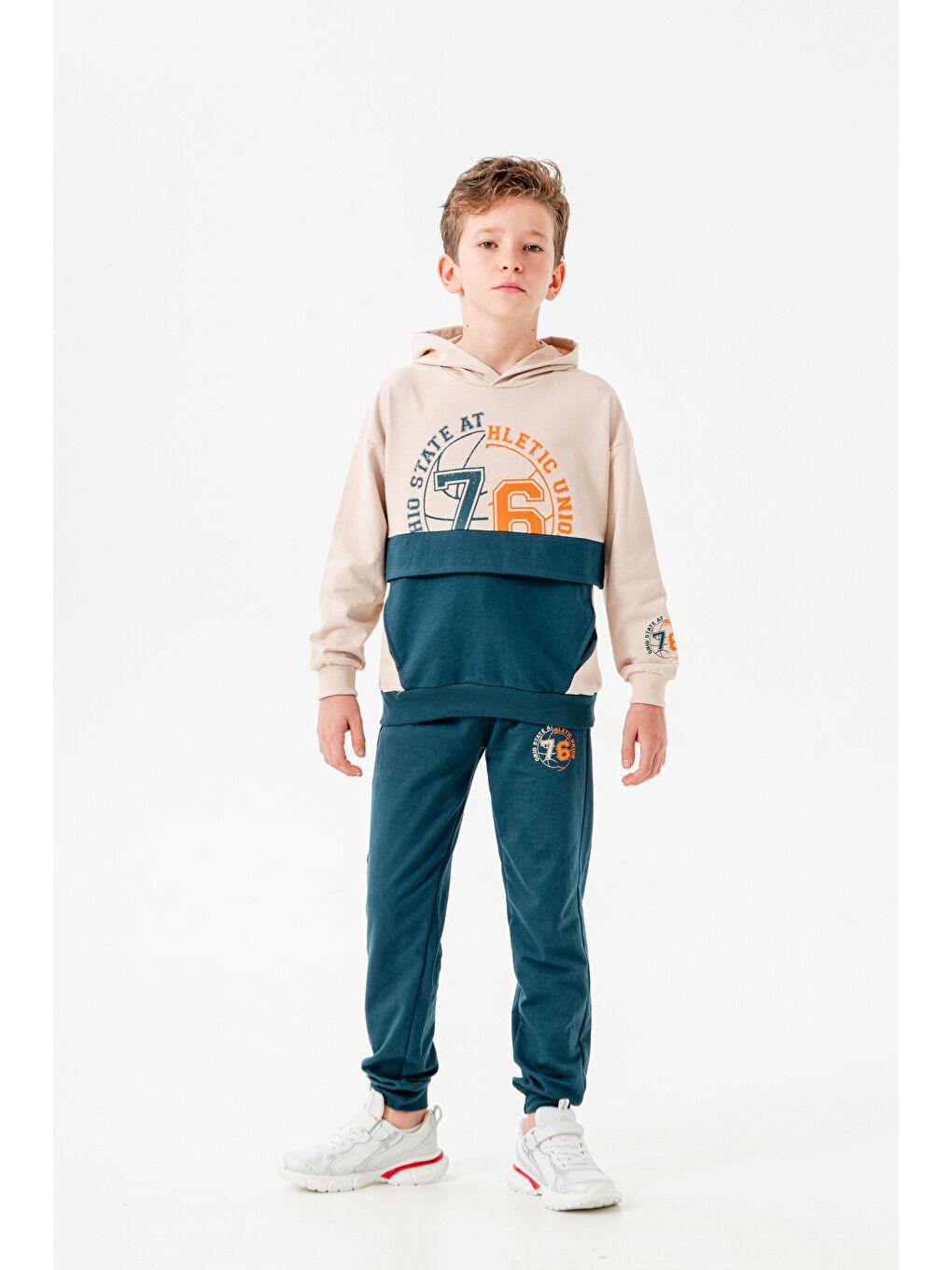 Mavi 76 State Athletic Union  Baskılı Bacak Baskı Detaylı Erkek Çocuk Alt-Üst Eşofman Takımı-3