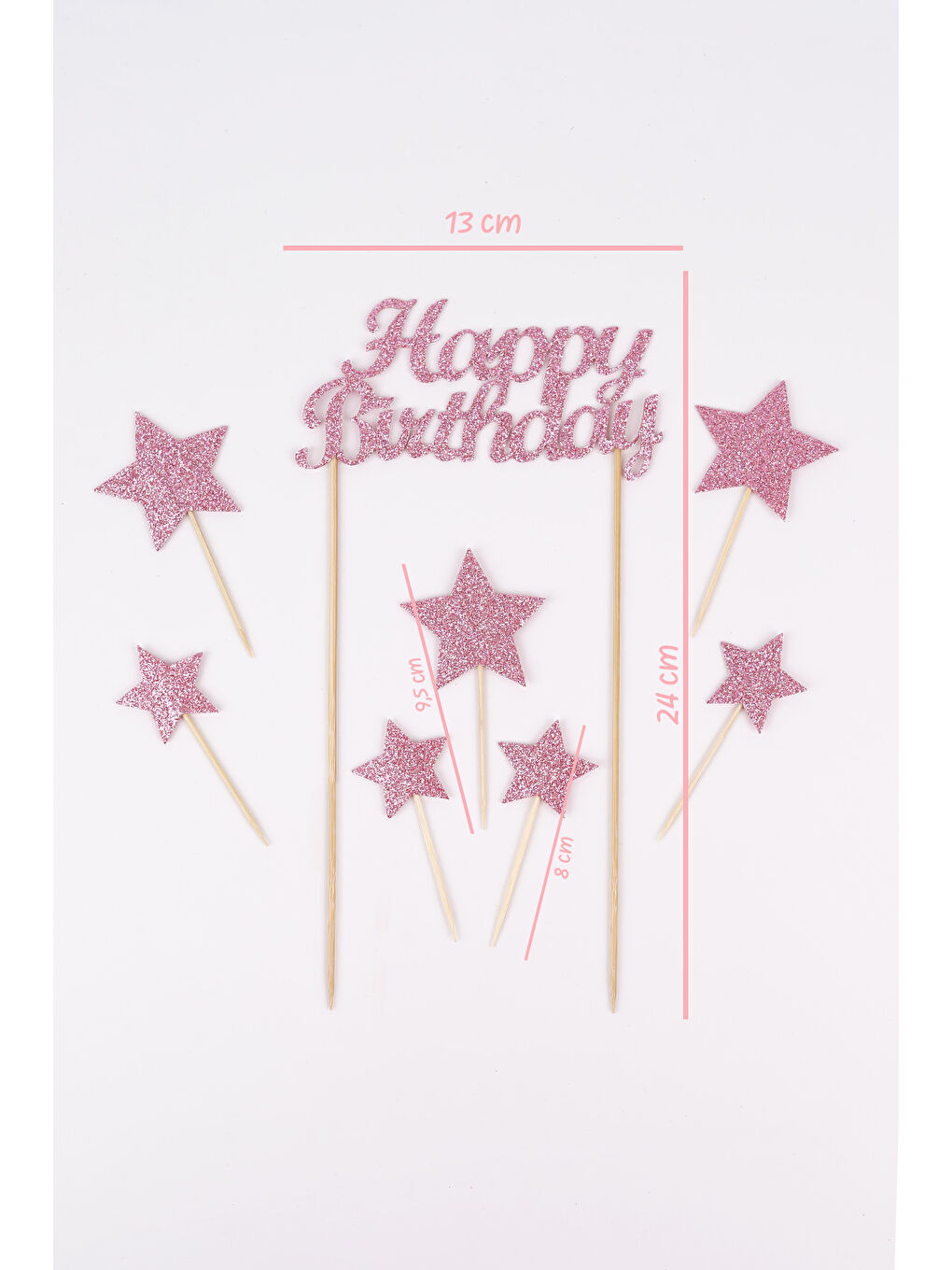 Sarı Altın Happy Birthday Yıldız Pasta Süsü-3