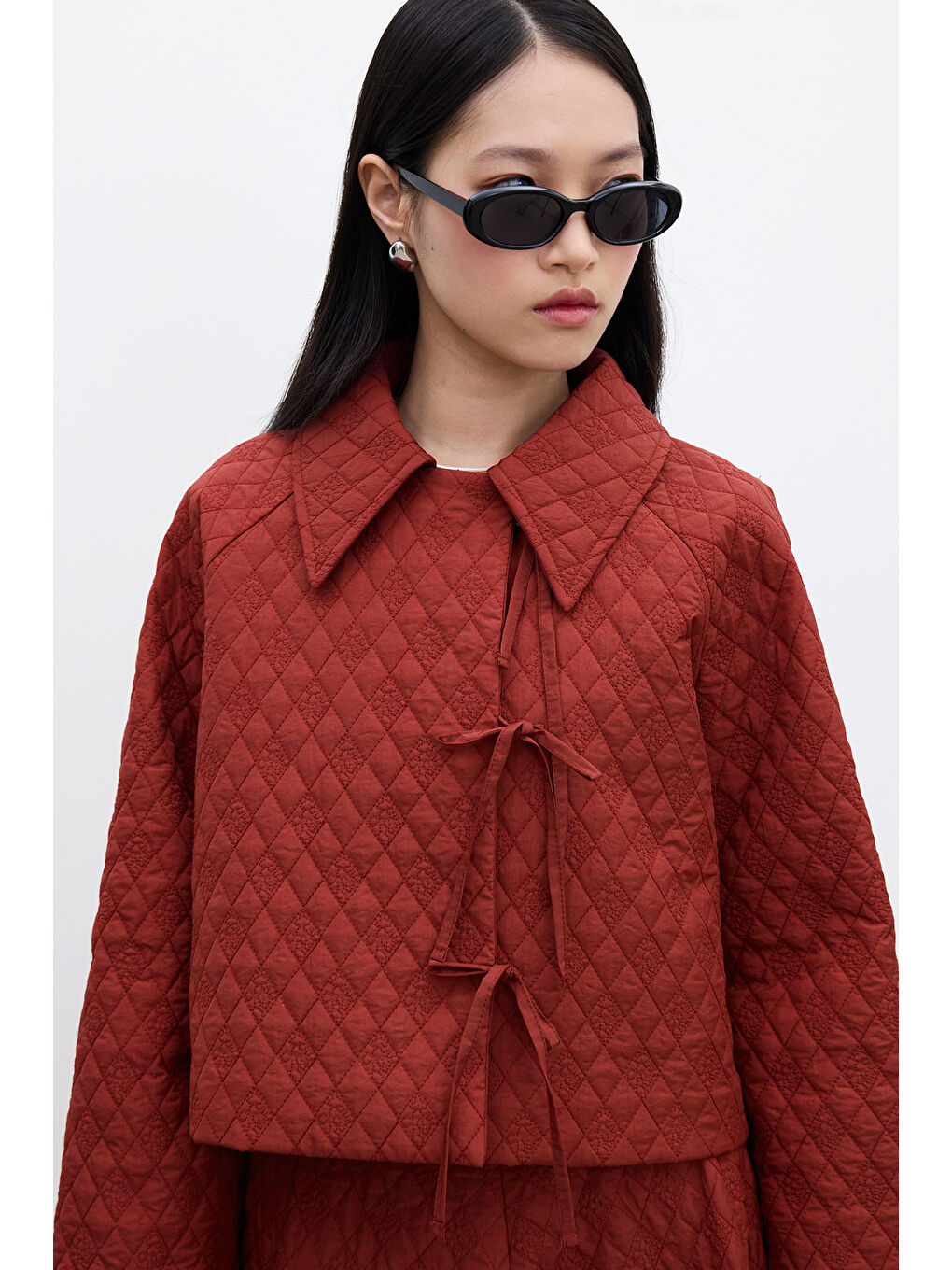 Kapitone Bağlamalı Kısa Ceket Bordo-7