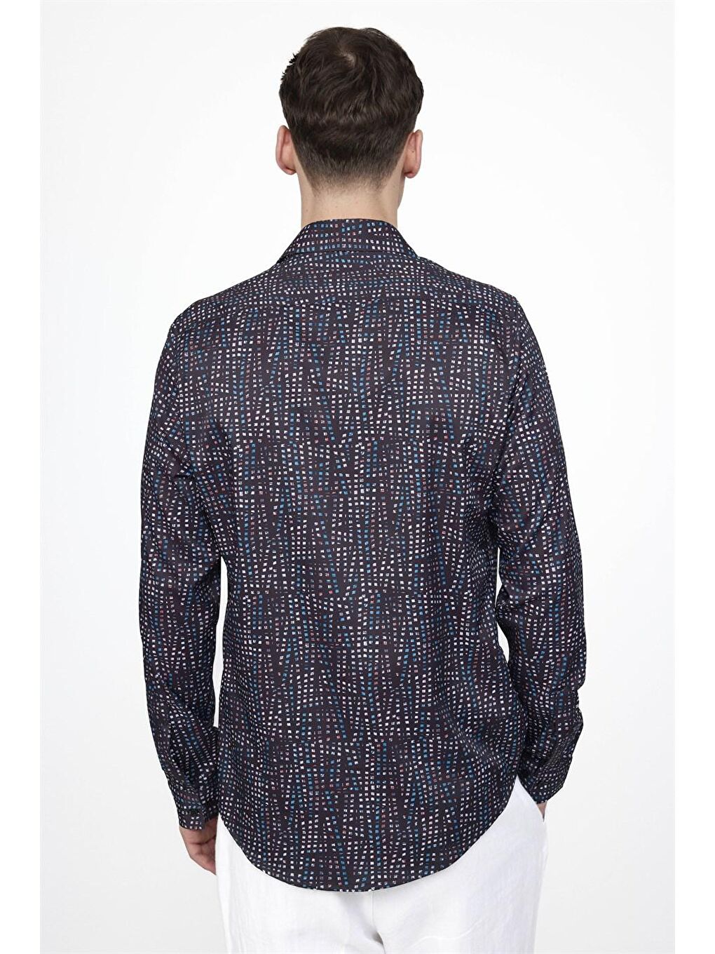 Siyah Tudors Slim Fit Dar Kesim Uzun Kollu Elastanlı Baskılı Yüksek Yaka Erkek Çok Renkli Gömlek-3